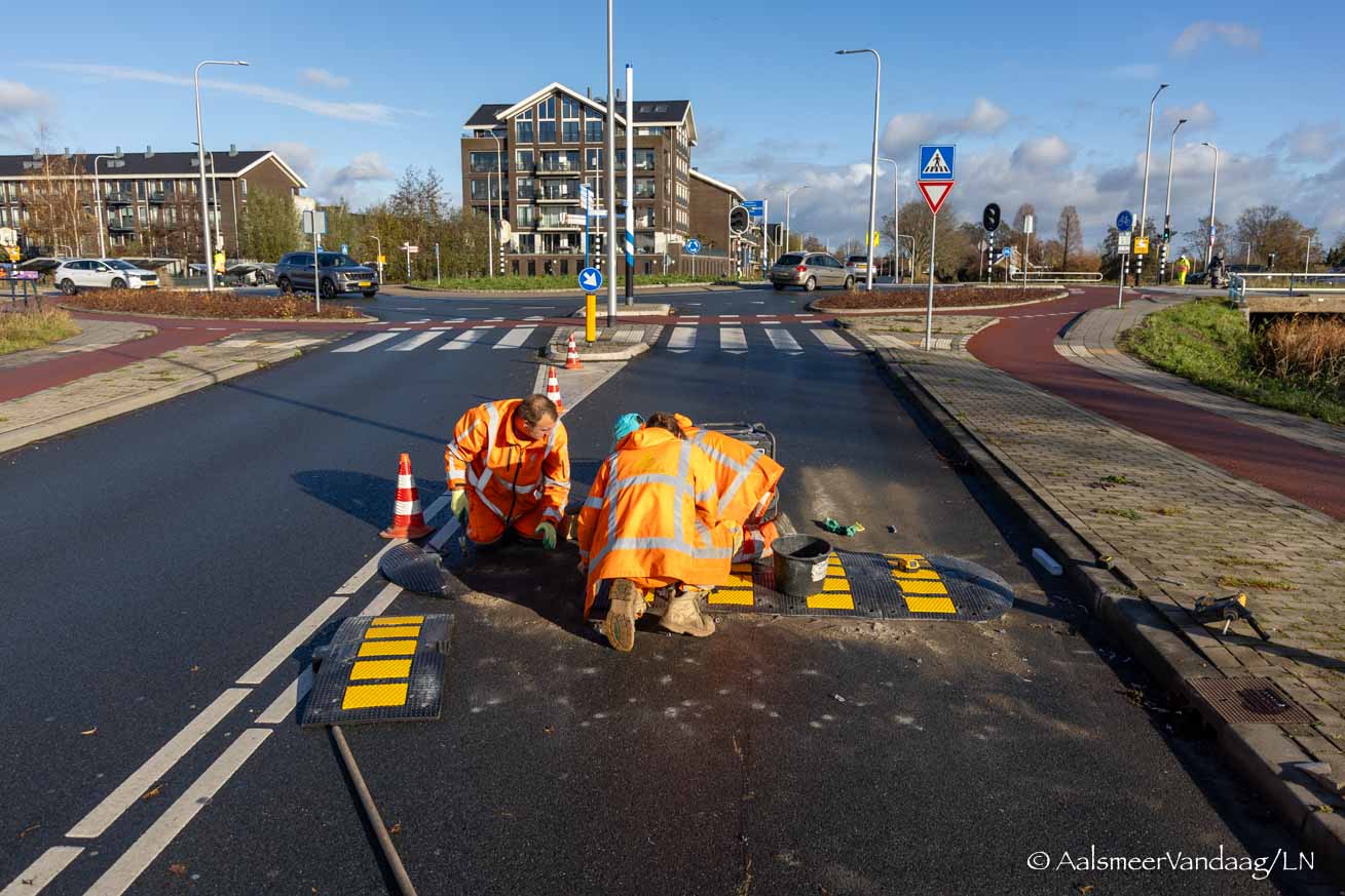 Maatregelen bij rotonde om snelheid te beperken